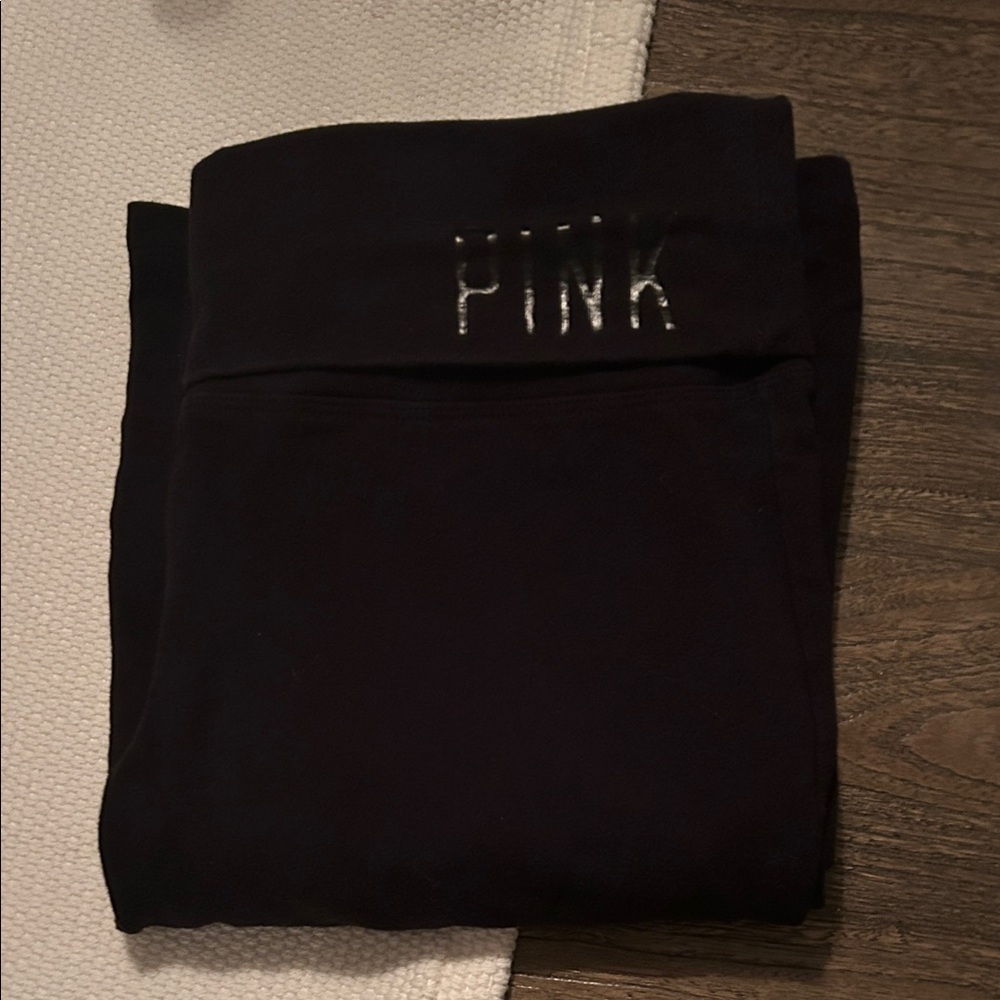 PINK Black Foldover Waist Flared Yoga Pants